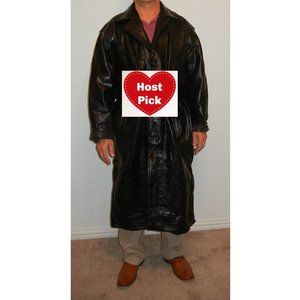 Men's Leather Trench Coat Long Overcoat Lined - Perfect Full Length Winter Coat